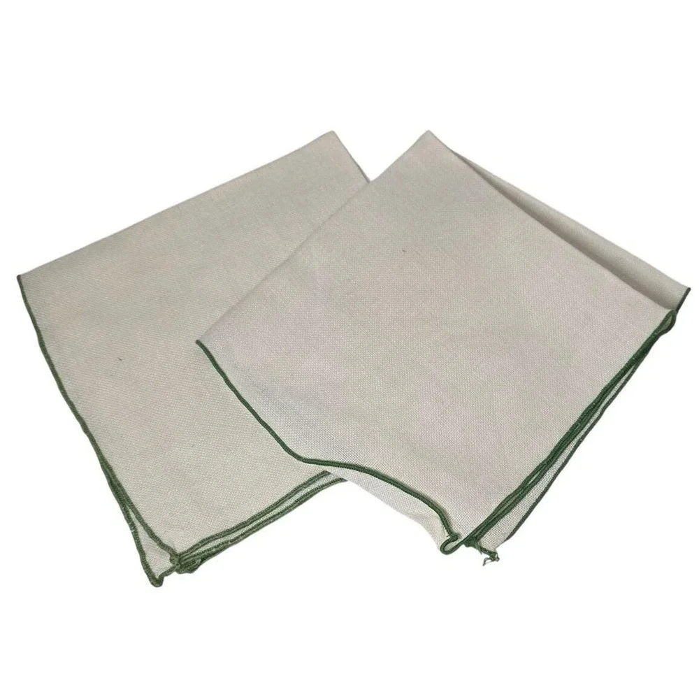 Vintage Linen Napkins Set‎ of 2 Green Trimmed Hand Sewn Square Napkins